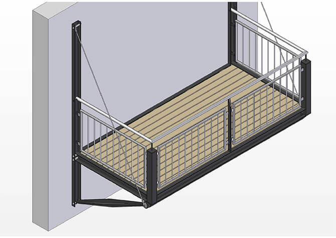 Anbau eines Stahlbalkones von oben