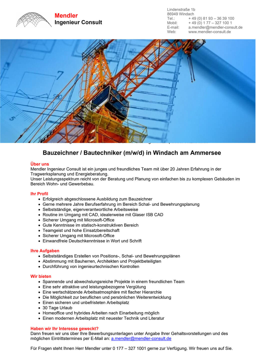 Bewerbung Bauzeichner - Bautechniker