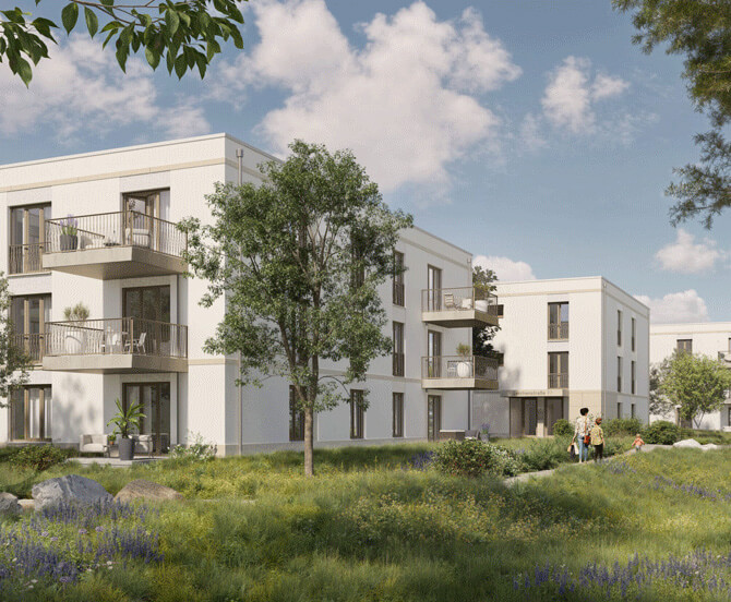 Neubau eines innovativen Wohnquartiers in Feldmoching mit Wiese