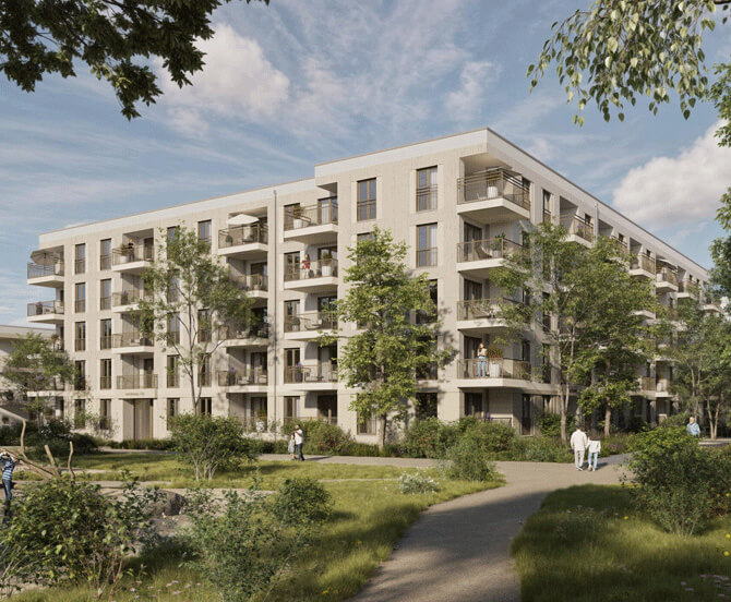 Neubau eines innovativen Wohnquartiers in Feldmoching seitlich