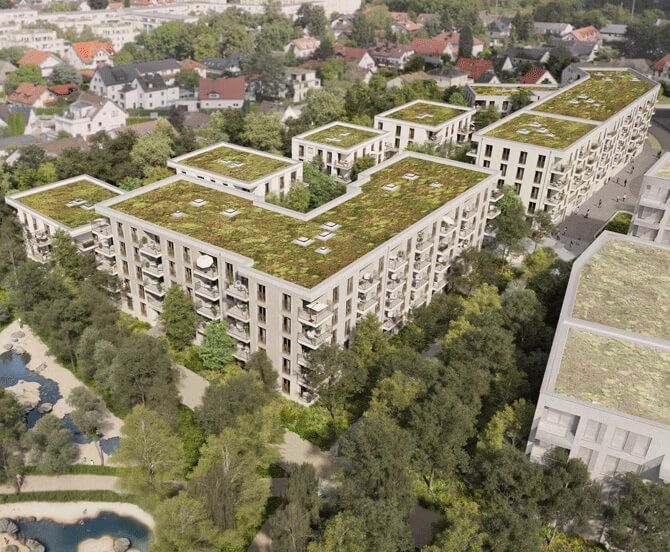 Neubau eines innovativen Wohnquartiers in Feldmoching Luftaufnahme