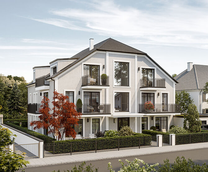 Neubau eines Mehrfamilienhauses mit 6 Wohnungen und Tiefgarage in München Front