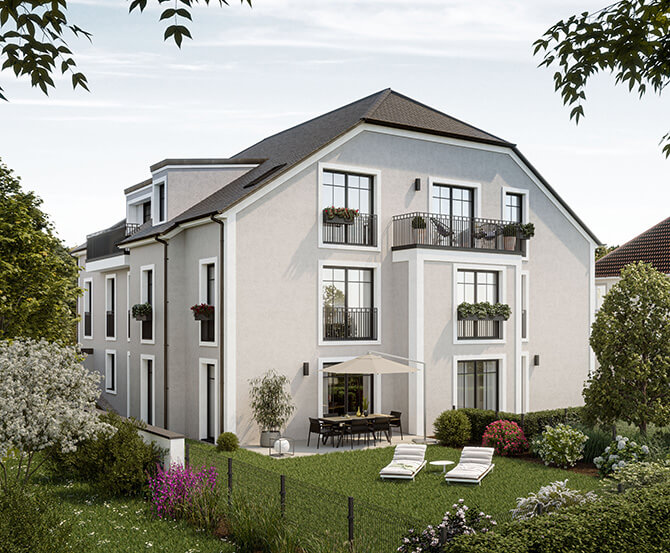 Neubau eines Mehrfamilienhauses mit 6 Wohnungen und Tiefgarage in München mit Garten
