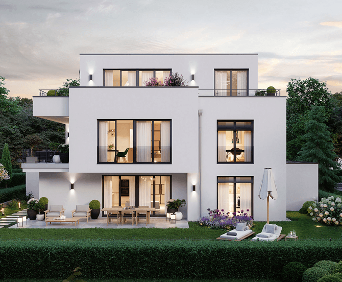 Mehrfamilienhauses mit 3 Wohnungen in München mit Wiese