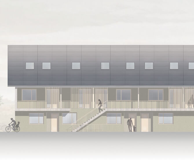 Neubau von 11 nachhaltigen Wohngebäuden in Kirchheim seitlich