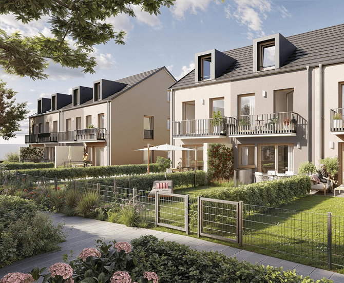 Neubau von 3 Mehrfamilienhäusern und 8 Doppelhaushälften in Aschheim Front