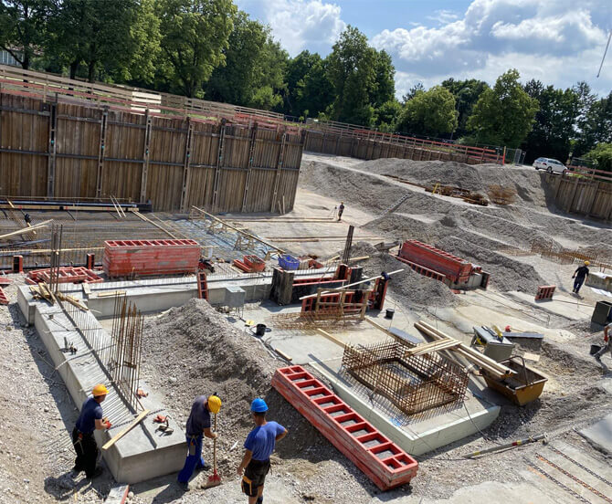 Neubau von 4 Mehrfamilienhäusern Aufbau