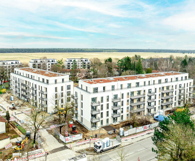 Neubau von 4 Mehrfamilienhäusern Luftaufnahme