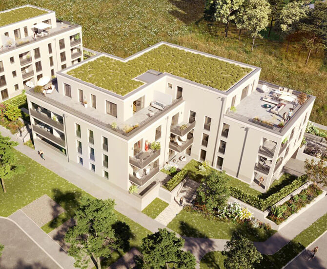 Sechs Wohngebäude in Oberschleißheim Luftaufnahme