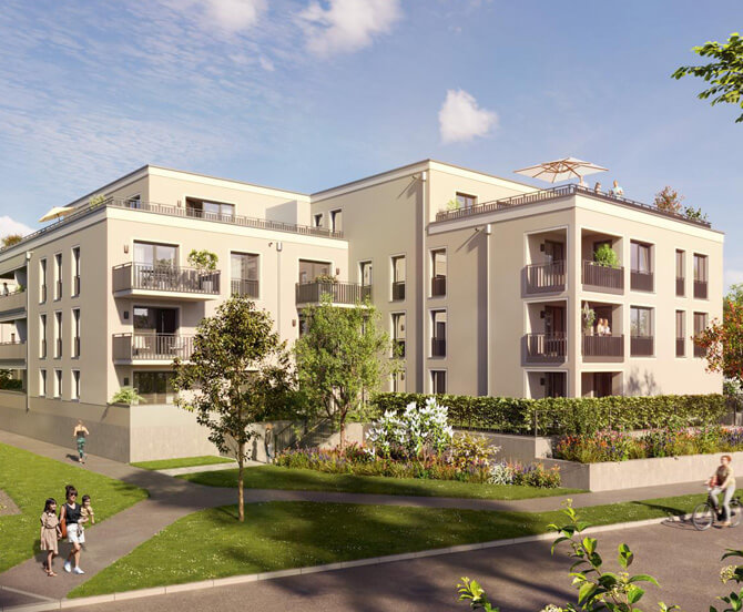 Sechs Wohngebäude in Oberschleißheim mit Wiese