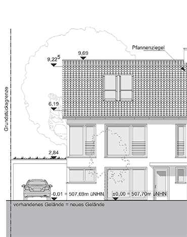 Neubau einer Doppelhaushälfte mit Einliegerwohnung und 2 Stellplätzen in München