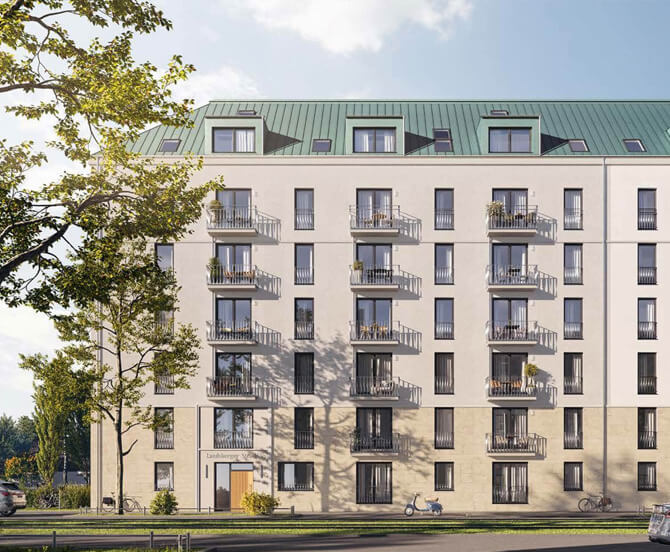 Wohnanlage in der Landsbergerstraße in München Balkone