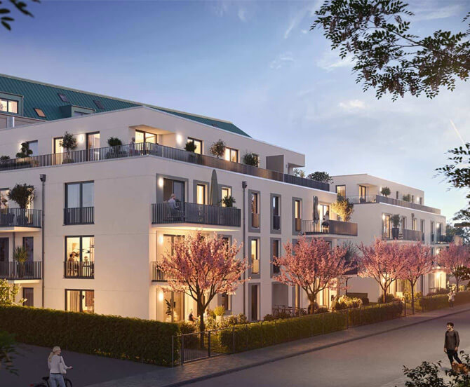 Wohnanlage in der Landsbergerstraße in München Sonnenuntergang